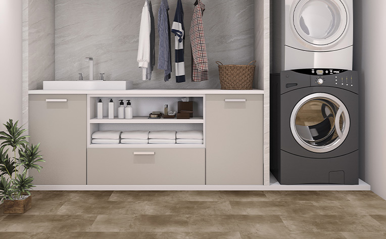 luxury vinyl tile flooring in laundry room